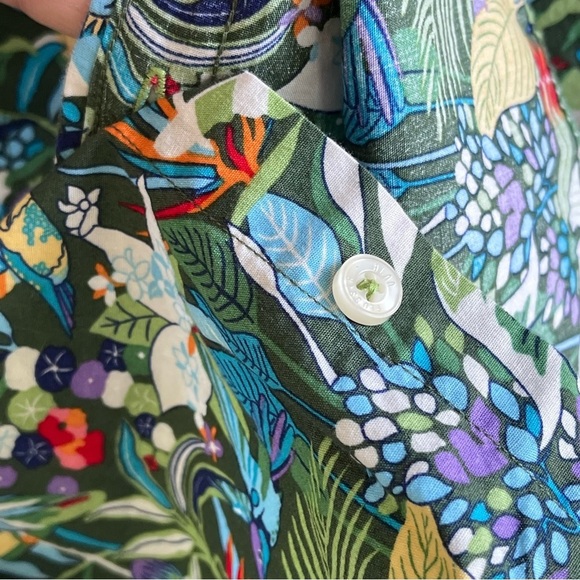 Allan Flusser Hawaiian Tropical Floral Button Up Cuban Camp Shirt Large Parrot - Picture 11 of 11